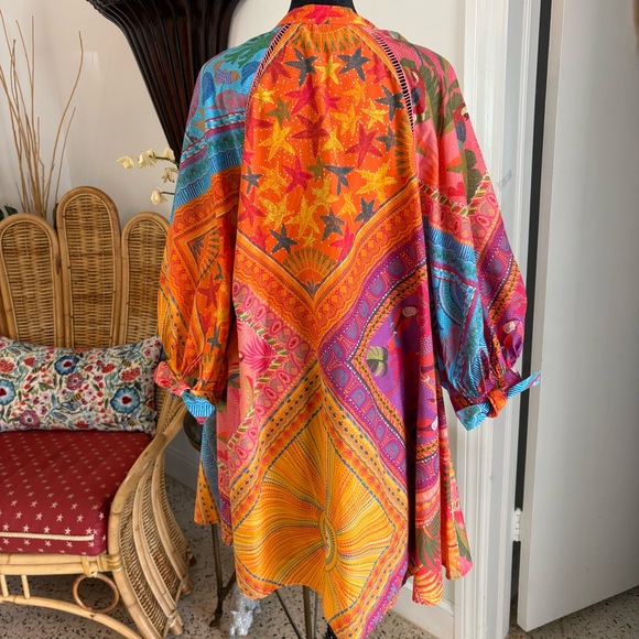 FARM RIO Colorful Scarf Print Swing Shirt Dress! NWOT! 3/4 Sleeve! COTTON. Large - Picture 6 of 14